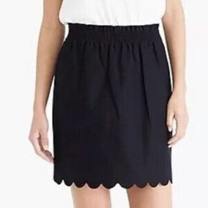 J.Crew Factory Women 2 Black Linen Cotton High Rise Scalloped Sidewalk Skirt NWT